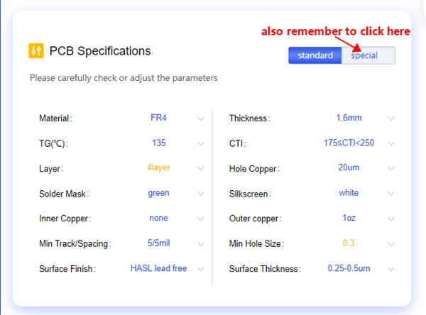 check PCB specifications