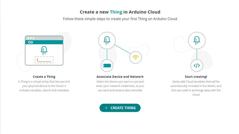 Create a new thing in Arduino IOT cloud account