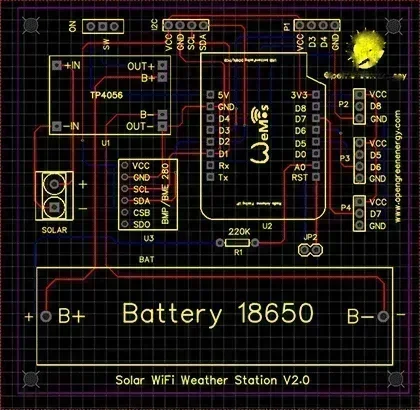 Solar Powered WiFi Weather Station PCB
