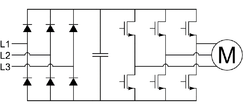 VFD circuit for 3D-phase-ac motor control
